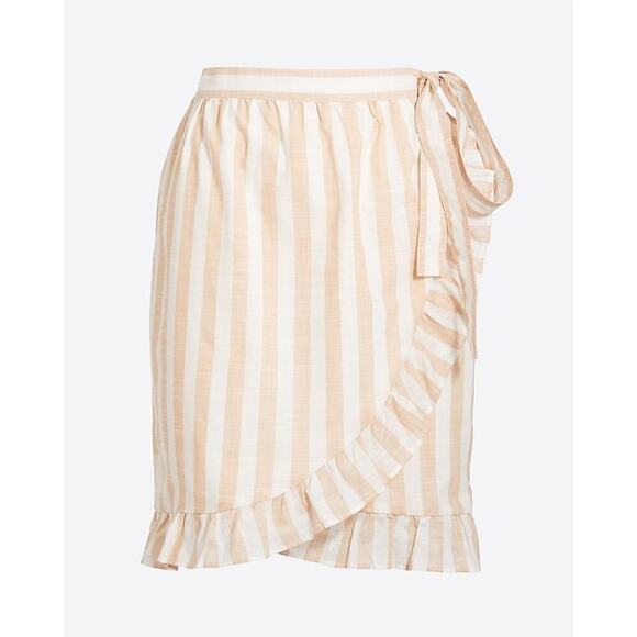 J.Crew Factory Striped Wrap Ruffled Mini Skirt Lined Size 10 Coastal Preppy - Picture 1 of 7